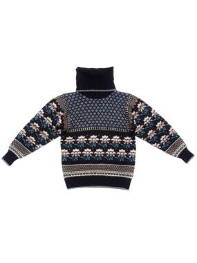 Vintage Western Connection Metallic Striped Floral Retro Turtleneck Sweater
